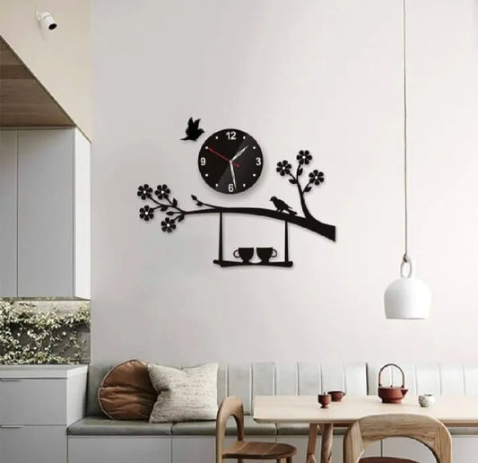 Birds Style Clock I Wooden Material Beautifull For Bedroom Wall