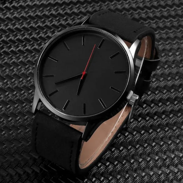 ⌚ Men’s Black Leather Quartz Watch – Elegant Wrist Watch