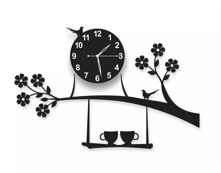 Birds Style Clock I Wooden Material Beautifull For Bedroom Wall