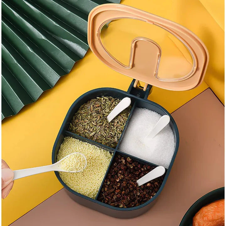 🍽️ 4-In-1 Partition Kitchen Seasoning Box – Multi-Compartment Container